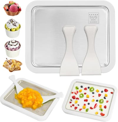 IJsmachine met 2 spatels, instant ijsmachine, ijsrolvormen voor volwassenen en kinderen, zelfgemaakte rolroom, bevroren yoghurt, ijs, sorbet (wit, 22,5 x 17,5 cm)