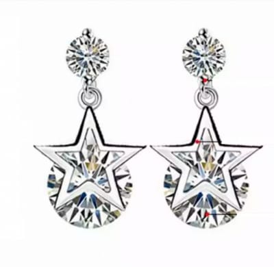 Zilveren lange oorbellen - met ster en zirkonia steentje - Charme Bijoux