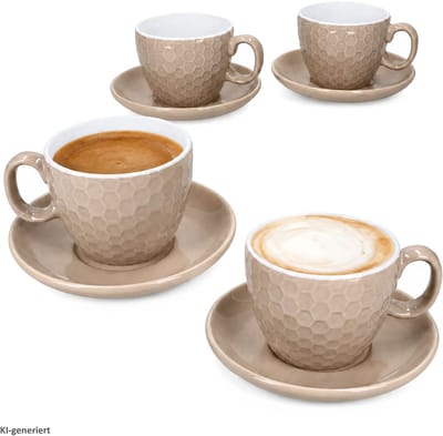 Hexa Beige 4-delige set koffiekopjes met schotels van keramiek – Q96001470