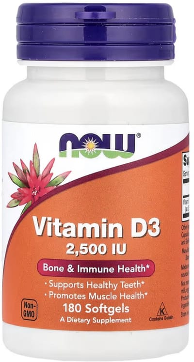 NOW Foods Vitamine D3 2500 IU (62,5 mcg) – 180 Softgels | Vitamin D3 Supplement – Botten & Immuunsysteem / Bone & Immune Support