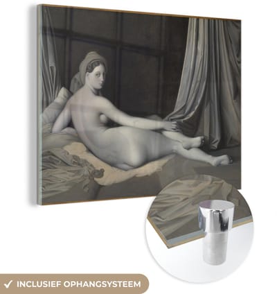 ® Glasschilderij 160x120 cm - Schilderij acrylglas - Odalisque in Grisaille - Schilderij van Jean Auguste Dominique Ingres - Foto op glas - Muurdecoratie woonkamer - Wanddecoratie slaapkamer - Schilderijen