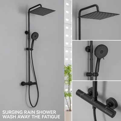 DERW Max Regendouche met Thermostaatkraan - Doucheset Zwart - Regendoucheset - Inclusief thermostaatkraan en planchet Zwart - 12 inch Douchekop