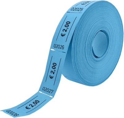 CombiCraft Consumptiebonnen op rol met eurobedrag - 2 euro in blauw - 5 rollen - 5x1000 bonnen