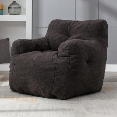 Zitzak Stoel - Zetel Poef - Ontspannen Zitten - Zacht Teddy Materiaal - 100x94x70 cm - Donkergrijs