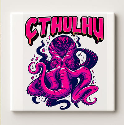 Cthulhu Mythologie Kunsttegel 15x15cm – Levendig Lovecraft Octopus Ontwerp Keramische Muurdecoratie