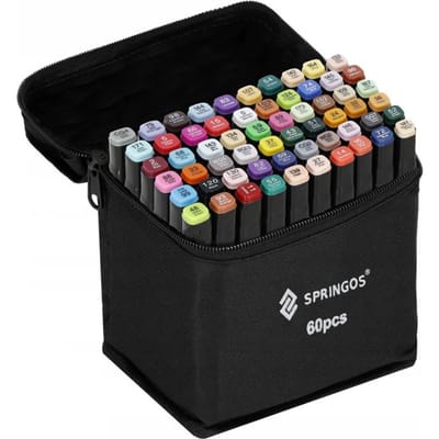 Springos Twinmarkers | Alcohol Markers | Stiften Voor Volwassenen | 60 Stuks | Dubbelzijdig Multicolor