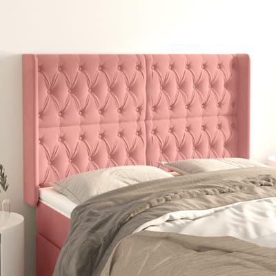 vidaXL - Hoofdbord - met - randen - 147x16x118/128 - cm - fluweel - roze