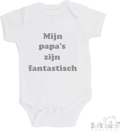 100@ katoenen Romper "Mijn papa's zijn fantastisch" Unisex Katoen Wit/grijs Maat 62/68