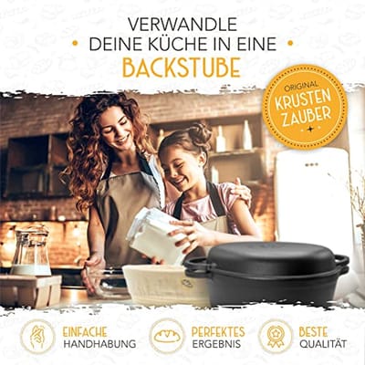 Gietijzeren braadpan 34 cm met deksel en rijsmand - Ideaal voor brood bakken en braden