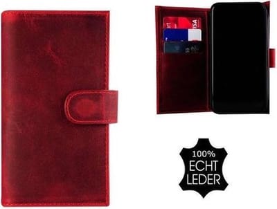 Geschikt voor Samsung Galaxy S8 Plus hoesje - Bookcase - Portemonnee Hoes Echt leer Double Wallet case Antiek Bordeauxrood