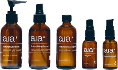 Aia* Bundel - Natuurlijk Glijmiddel op waterbasis - Natuurlijke Massageolie - Natuurlijke Toycleaner - Stimulerende Gel - Delay Gel