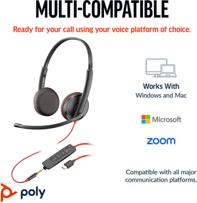 Poly Blackwire 3225 On-Ear Hoofdtelefoon Voor Pc/Laptop Usb-C 3,5 Jack