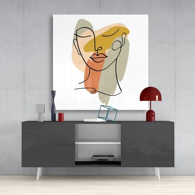 Vierkant Glasschilderij – Abstract Lijnportret – Moderne Wanddecoratie – 50x50 cm