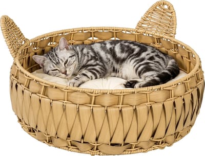 PawHut Rattan kattenhuis-PE-rattan, metaal-50L x 50B x 25H cm-Lichtbruin