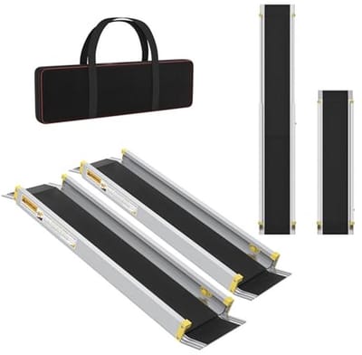 Oprijplaat voor rolstoelen en fietsen, verstelbare aluminium helling met antislip, 76-122 cm