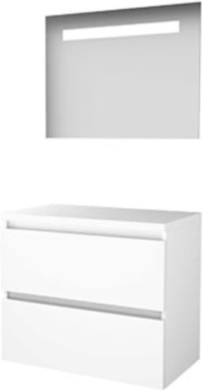 Basic-Line Economic 46 Badkamermeubelset - 80 x 46 cm - Greeploos - 2 Lades - Wastafelblad - Spiegel met LED Verlichting - Ice White