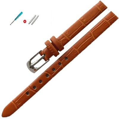 8mm 10mm Dames Meisjes Slanke Lederen Band Kwaliteit Horloge Accessoires Riem Slub Horlogeband Rose Gouden Pin Gesp 19mm brown