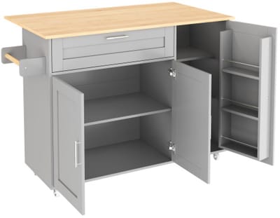 Grote Mobiele Keukentafel 132.5x44 70x90cm Natuurkleur Houtlook Opvouwbaar Werkblad Multifunctionele Opbergkast Met Kruidenrek Handdoekhouder 5 Wielen Voor Keuken Eetkamer Woonkamer