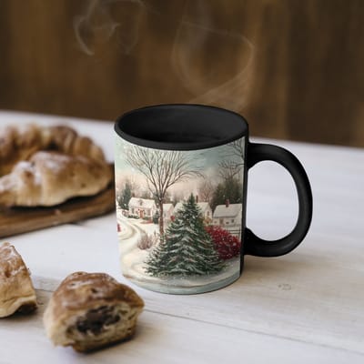 Magische Mok - Foto op Warmte Mokken - Koffiemok - Kerstsfeer - Landelijk - Rood - Magic Mok - Beker - 350 ML - Theemok