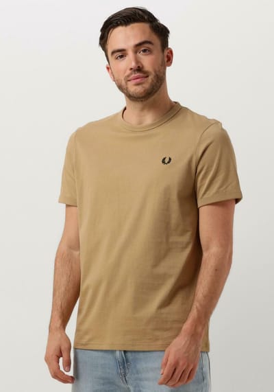 Fred Perry Ringer T-shirt Polo's & T-shirts Heren - Polo shirt - Camel - Maat XS