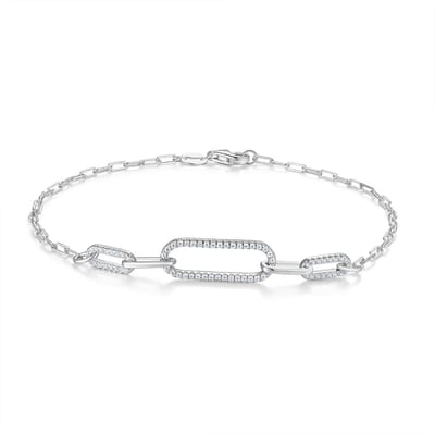 9NB-1715 – New Bling – Zilveren schakel armband – Met zirkonia – Zilverkleurig – 925 zilver – 18 cm
