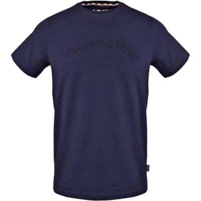 Aquascutum Heren Geribbelde Logo Crew Neck Regular T-Shirt (Marineblauw)