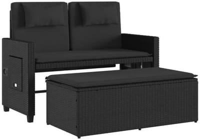 Tuinbank – Tuinbankjes weerbestendig - Tuinbanken - Loungebank - Balkon Set - Buitenbank - Zwart- 2 personen - Staal