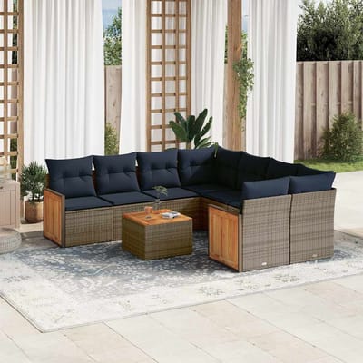 vidaXL - 9-delige - tuinbankset - met - kussens, - grijs - polyrotan