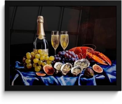 Poster in lijst - Fotolijst 40x30 cm - Posters - Champagne - Luxe - Oesters - Posterlijst zwart - Decoratie - Wanddecoratie woonkamer - Muurdecoratie slaapkamer