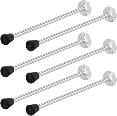 Deurstopper Set - Muurbevestiging Bumper - Schade Voorkomen - Roestvrij Staal - 296 mm 6 stuks - Zilver Zwart