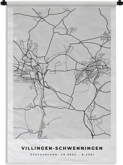 Wandkleed - Wanddoek - Duitsland - Stadskaart - Plattegrond - Kaart - Villingen-Schwenningen - 120x180 cm - Wandtapijt