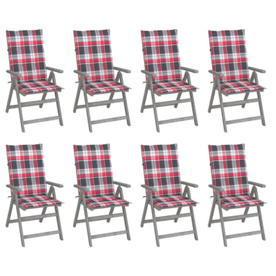 vidaXL - Tuinstoelen - 8 - st - verstelbaar - met - kussens - acaciahout - grijs