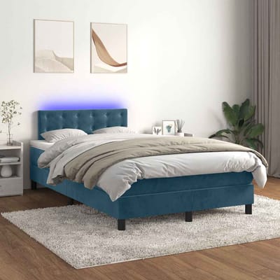 vidaXL - Boxspring - met - matras - en - LED - fluweel - donkerblauw - 120x200 - cm