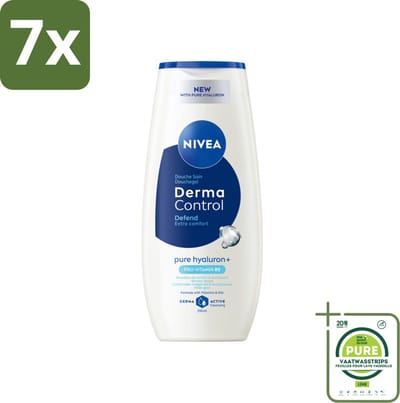 7 x NIVEA – Showergel – Derma Control Defend – 250 ml - Grootverpakking - Douchegel - Huidbescherming - Huidbarrière - Vitamine E - Mild Reinigen