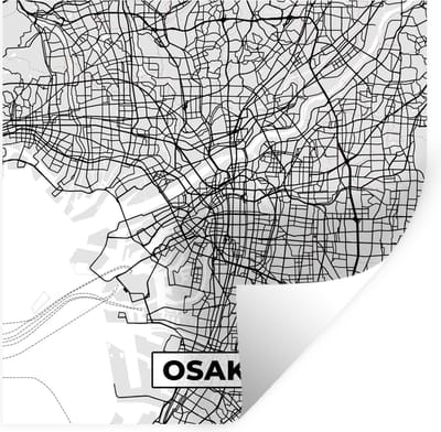 Muurstickers - Sticker Folie - Osaka - Stadskaart - Zwart Wit - Plattegrond - Kaart - 100x100 cm - Plakfolie - Muurstickers Kinderkamer - Zelfklevend Behang XXL - Zelfklevend behangpapier - Stickerfolie