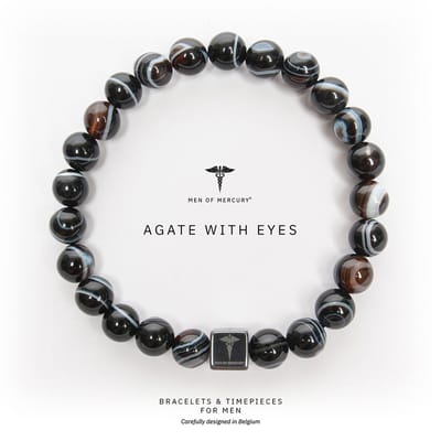 MEN OF MERCURY® Natuursteen Armband Heren - Black Agate with eyes - Zwart- Handgemaakt - Elastisch - Bescherming & innerlijke rust - Spirituele Betekenis - 17 cm