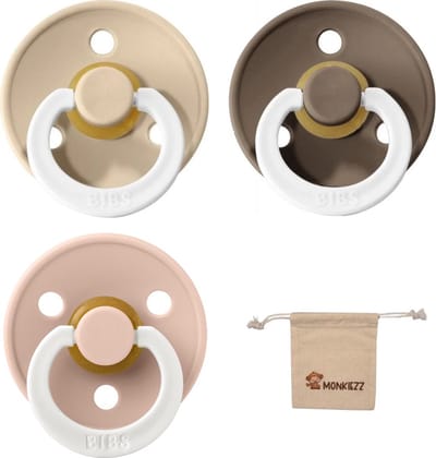 BIBS Fopspenen - Maat 1 0-6 maanden - Latex – Glow in the dark Blush – Vanilla – Dark Oak + Monkiezz speenzakje
