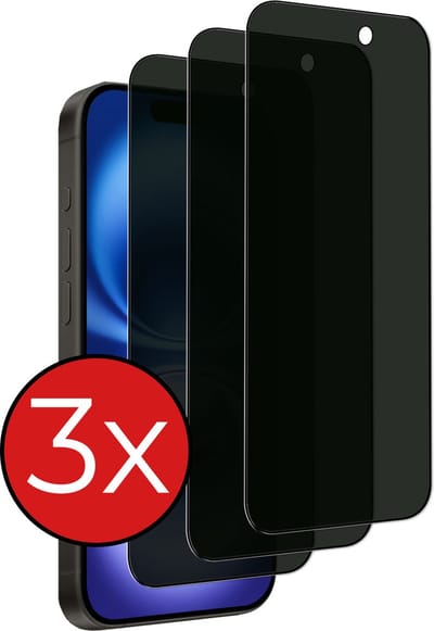 Screenprotector - 3 Stuks - Geschikt voor Apple iPhone 16 - Privacy Filter - Beschermglas - Gehard Glas - Tempered Glass - Screen Protector