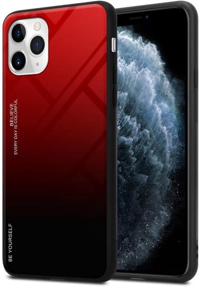 Cadorabo Hoesje geschikt voor Apple iPhone 11 PRO in ROOD - ZWART - Tweekleurige beschermhoes van TPU-silicone Case Cover en achterzijde van gehard glas