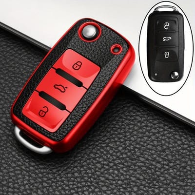 TPU Autosleutelhoes voor Volkswagen Fox Tiguan Passat Golf Jetta Beetle Kodiaq Superb Octavia Seat Accessoires red