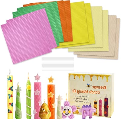 Beeswas Platen voor Kaarsen Maken, Kleurrijke Bijenwas Kaarsen, DIY Kit voor Volwassenen met 12 Stukken