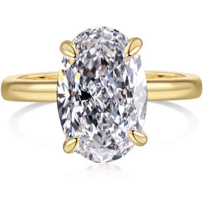 Ovaal Geslepen Solitaire CZ Ring - Goud & Koperkleurig 4-Tandige Minimalistische Fijne Ring voor Vrouwen 10 beige