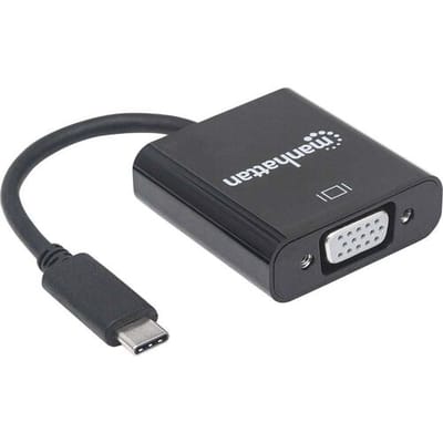 Manhattan 151771 USB / VGA Adapter [1x USB 3.2 Gen 2 stekker C (USB 3.1) - 1x VGA-bus] Zwart Kleurcodering, Flexibel, Folie afscherming, UL