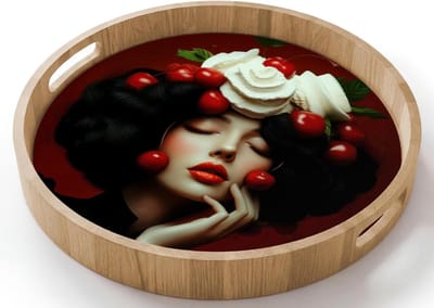 Rond Dienblad - Serveerschaal Bak - Ontbijt Serveren - Krasbestendig Hittebestendig - 40x40 cm - Kersen
