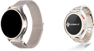 Strap-it Stalen band (Sterrenlicht) + Milanese band (Sterrenlicht) - Geschikt voor Samsung Galaxy Watch 7 (40 & 44mm) / Galaxy Watch 6 (Classic) / Watch 5/5 Pro / Watch 4 / 4 Classic / Watch FE - Metalen RVS band voor Galaxy Watch 4-5-6-7