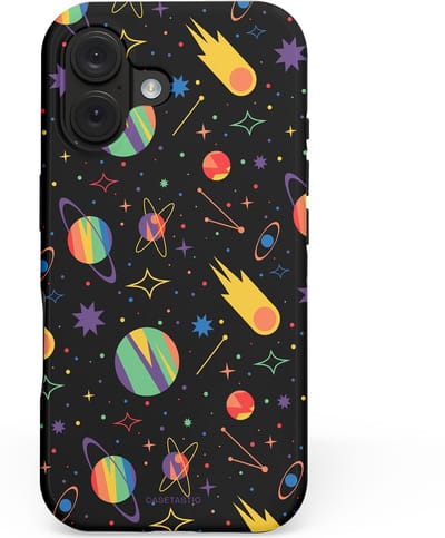 Casetastic hoesje geschikt voor Apple iPhone 16 - MagSafe - Dubbellaagse bescherming - Planeten en meteoren - Fashion Case - Zwart