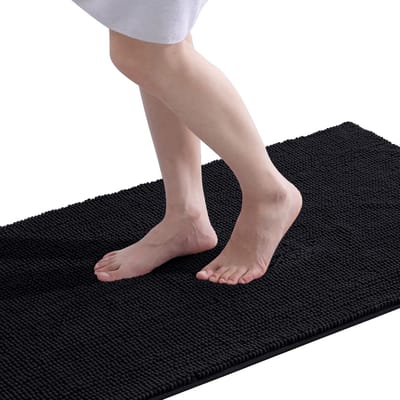 Olanly Badmat Antislip – zwart – Douchemat – Badmat Badkamer – kort pluche Chenille Badmat – 50X80 cm