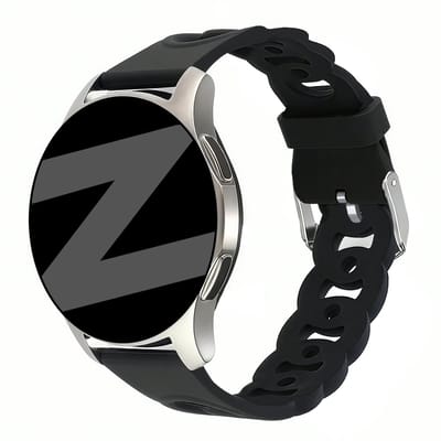 Bandz Universele Siliconen Horlogeband ‘Chains’ 20mm(Zwart)–Flexibel & Stijlvol Sportbandje–geschikt voor Samsung Galaxy Watch 7 (40mm/44mm)/6 (Classic)/5 (Pro)/4/FE/3 (41mm)/Active, Polar Pacer/Unite/Ignite & Amazfit GTS 1/2/3/4