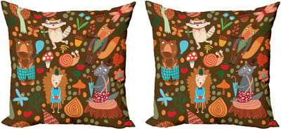 ABAKUHAUS Decoratieve kussenhoes met egel, 2 stuks, wasbeer en vlinder, 50x50 cm, meerkleurig
