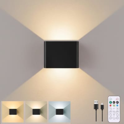 Glowy Wandlamp Binnen - Draadloze Oplaadbare Wandlamp op Batterij - LED Wandlamp met Bewegingssensor - Dimbaar met Afstandsbediening - 5400 mAh - Zwart